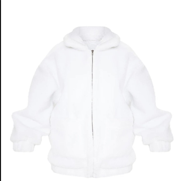 Pretty Little Thing White Oversized Borg Pocket Front Coat Size 10 - Picture 1 of 11